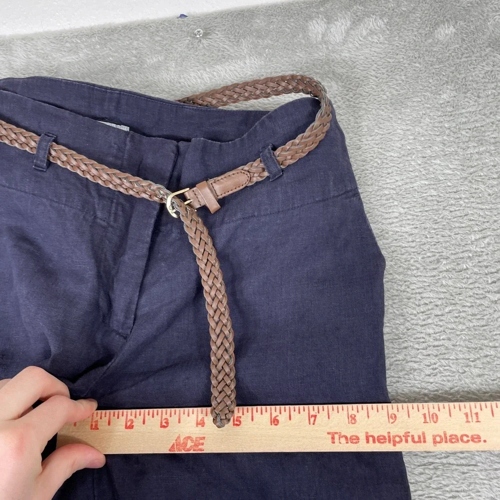 H&M Pants Womens 4 (26x29.5) Purple Linen Wide Leg Braided Belt Coastal Boho
